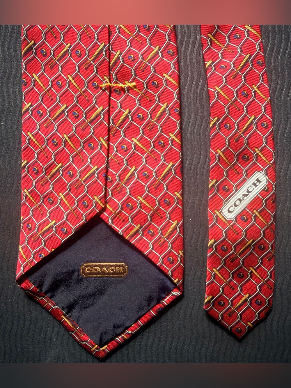 Coach Silk Tie with Gold Accents - Picture 3 of 5